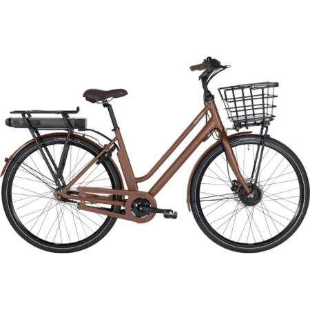 Brun Raleigh Sussex E1 Dame elcykel med kurv