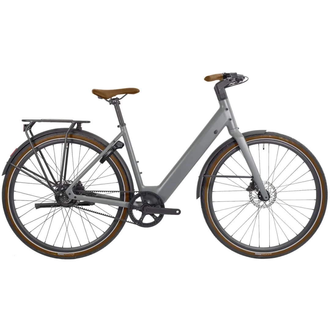 Grå MBK Aura Unisex cykel med remtræk og batteri